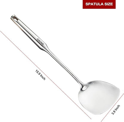 Wok Spatula Stainless Steel, Wide Metal Spatula with Hollow Long Handle Wok Utensils,Silver/14.7Inch - Image 2