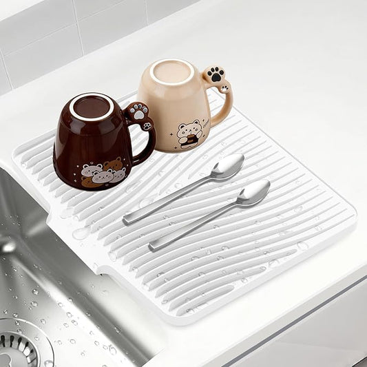 Silicone Dish Drying Mat for Kitchen Counter, Dish Drying Pad, Non-Slip Drain Pad with Built-in Drain, Heat Resistant Stone Drying Mat by COPLIB