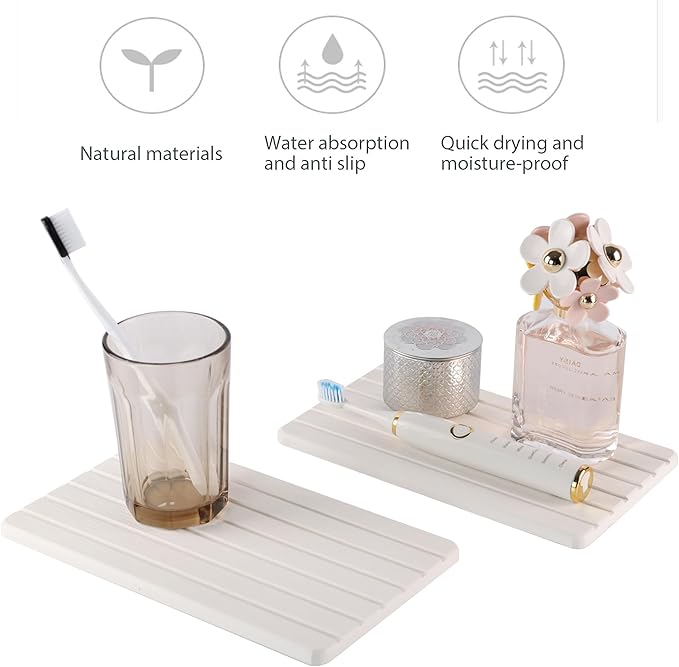 NiuYichee 2 PCS Water Absorbent diatomite Coasters, 9.5" x 5.5" Water Absorbing Stone Tray for Sink, Stone Drying mat for Kitchen Counter, Stone soap Tray Used for Hand Soaps & toiletries & Plants - Image 7