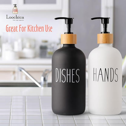 LOOCHICA 2 Pack Glass Soap Dispenser Set, Hand and Dish Glass Soap Dispensers for Kitchen Sink, Kitchen Soap Dispenser Set Suitable for Black and White Kitchen Décor - Image 7