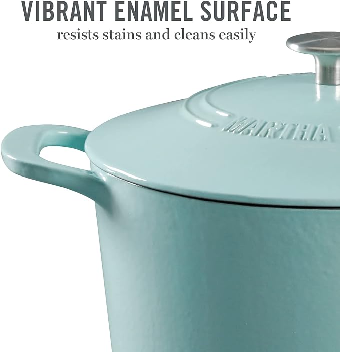 MARTHA STEWART Gatwick 7-Quart Enamel Cast Iron Dutch Oven – Martha Blue – Durable Heavy-Duty Dutch Oven for Slow Cooking, Braising & Baking - Image 3