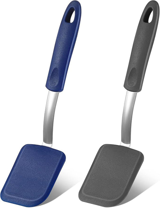 Silicone Cookie Spatula Turner 2 Pack Mini Brownie Spatula Flexible Kitchen Small Silicone Turner for Nonstick Cookware Heat Resistant No Scratch Flipper for Egg Pancake(Gray, Blue) by Yetene