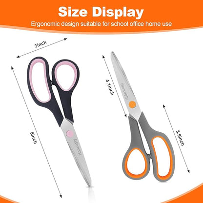 Scissors for Office School Supplies, Hnncugty 8" Scissors All Purpose Bulk Set of 24-Pack, Sharp Shears for Home Craft Sewing Fabric, Middle School Student Teacher Supplies, Comfort Right/Left Handed - Image 5