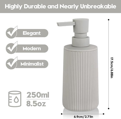 Small Soap Dispenser for Bathroom and Kitchen, Modern Farmhouse Striped Style Plastic Hand Soap Dish Soap Dispenser with Pump Matte Beige - Image 6