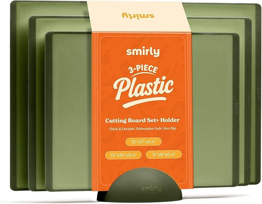SMIRLY Plastic Cutting Board Set With Holder, Dishwasher Safe Plastic Cutting Boards Set for Kitchen, Cutting Boards for Kitchen - Plastic Chopping Board Set by Smirly
