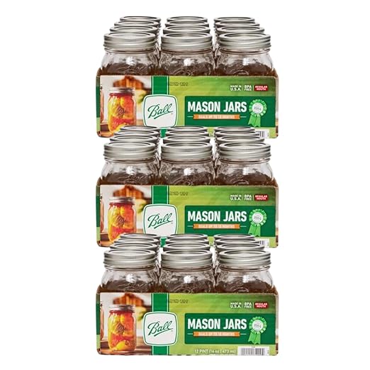 Ball Regular Mouth Glass Mason Jars with Lids and Bands, Used for Canning (Pint, 16 Ounce (Pack of 36)) by BallJar