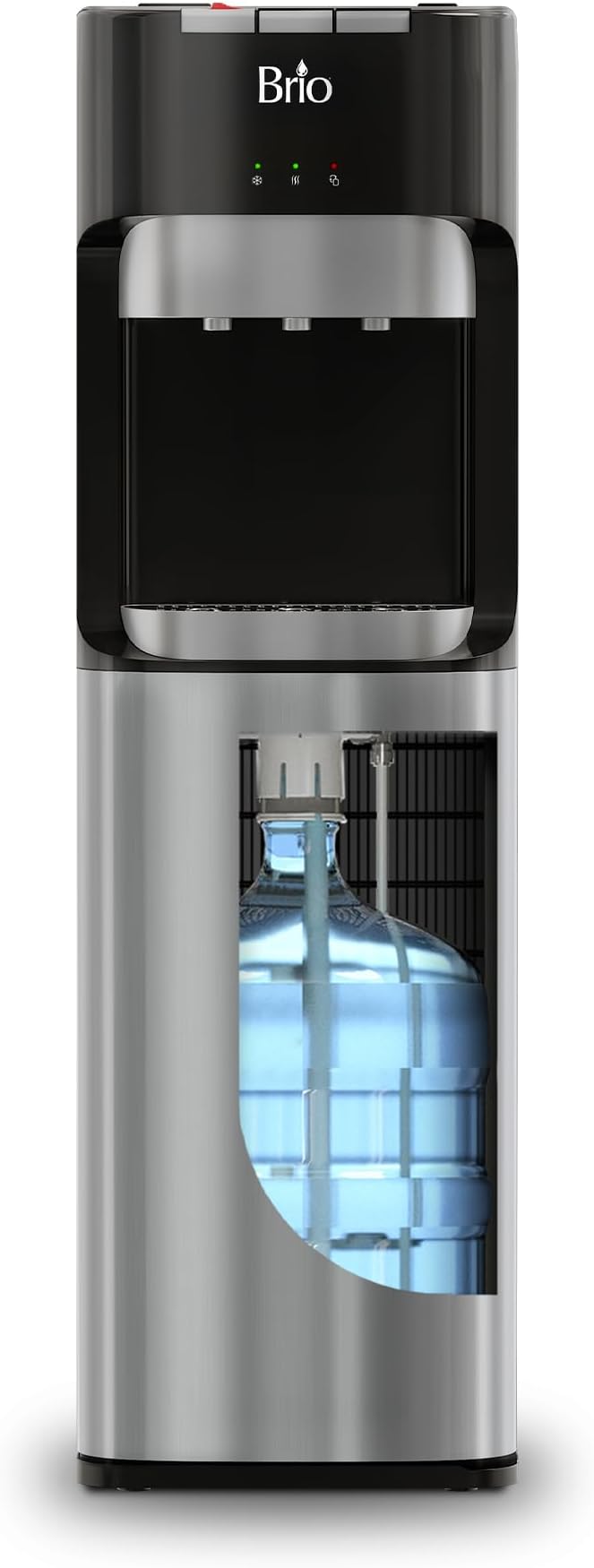 Brio Bottom Loading Water Cooler Dispenser for 5 Gallon Bottles - 3 Temperatures with Hot, Room & Cold Spouts, Child Safety Lock, LED Display with Empty Bottle Alert, Stainless Steel by Brio