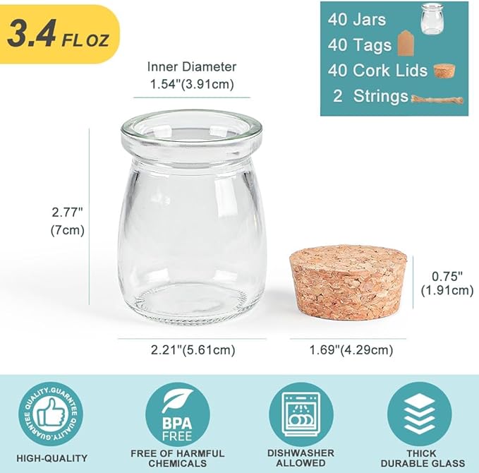 Ritayedet 40 Pack Glass Favor Jars with Cork Lid, 3.4 oz Small Glass Bottles for Wedding Favor, Baby Shower, Party Favor, Gift Jars for Candy, Bonus Twine and Labels - Image 3