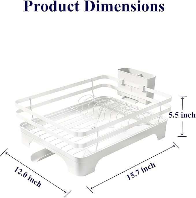 Kitsure Dish Drying Rack - Multi-Functional Dish Rack for Kitchen Counter with Cutlery Holder, Rust-Proof Storage Solution with Rotatable, 15.7" x 12.0" x 5.5", White - Image 2