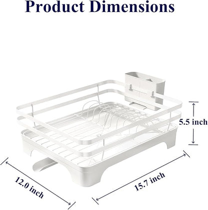 Kitsure Dish Drying Rack - Multi-Functional Dish Rack for Kitchen Counter with Cutlery Holder, Rust-Proof Storage Solution with Rotatable, 15.7" x 12.0" x 5.5", White - Image 2