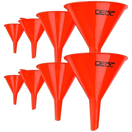 DEDC Oil Funnels, Plastic Gas Funnels Set for Car, Automotive, Kitchen, Mini Small Large Red (8pcs) by DEDC