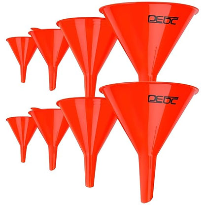 DEDC Oil Funnels, Plastic Gas Funnels Set for Car, Automotive, Kitchen, Mini Small Large Red (8pcs) by DEDC