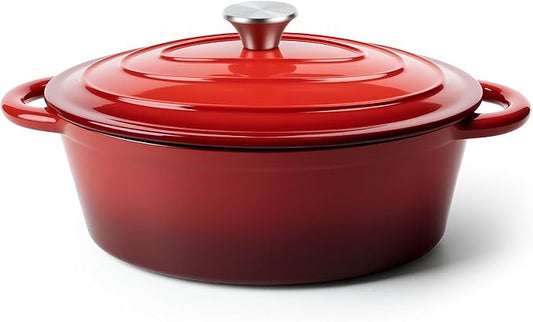 Oval Dutch Oven for Bread Baking, 4.5 Quart Non Stick Enameled Cast Iron Dutch Oven Pot with Lid, Oven Safe Oval Casserole with Lid up to 500°F for Baking, Braising, Stews, Roasting (Red)