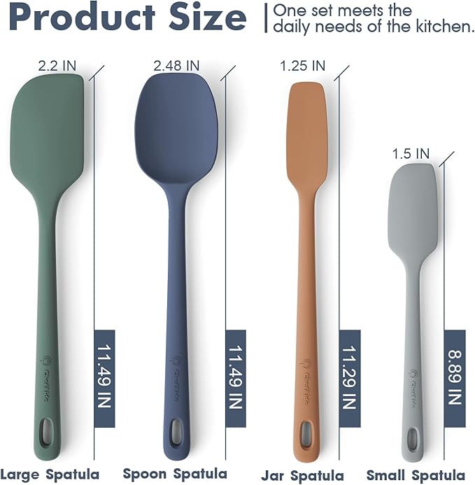 ChefAide 4 Pieces Silicone Spatula Set, Food Grade Rubber Spatula, Upgrade Strong Handle with Ergonomic Grip, Heat Resistant for Nonstick Cookware, Cooking - Image 2
