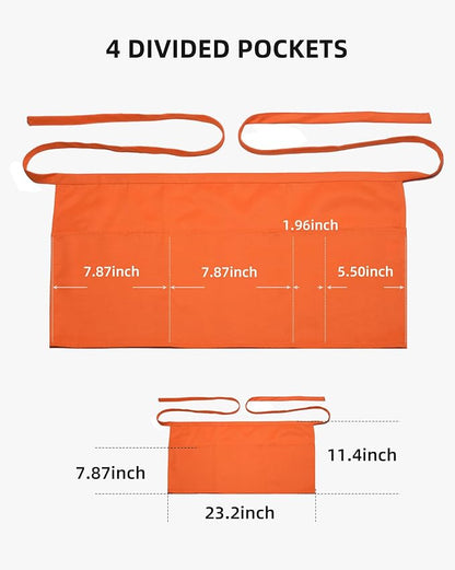 Argstar 2 Pack Server Apron with 4 Pockets, Waitress Waiter Waist WaterDrop Resistant Short Aprons