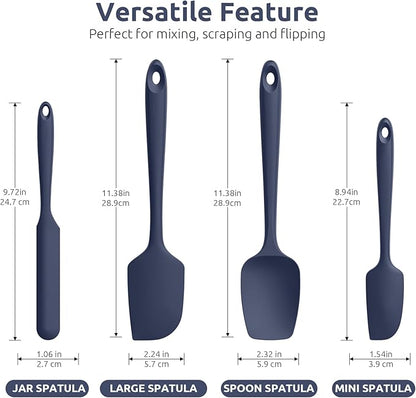 Heat Resistant Silicone Spatula Set: U-Taste 600ºF High Temp Seamless Food Grade Food Grade Flexible Rubber Silicon Kitchen Cooking Mixing Baking Scraper for Nonstick Cookware Set of 4 (Midnight Blue) - Image 2
