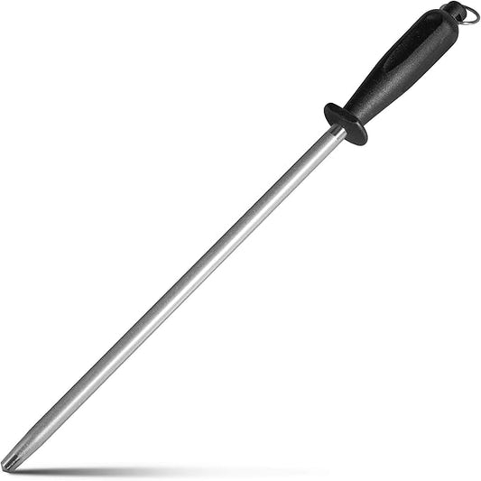 10 Inch Sharpening Steel, Professional Diamond Brushed Steel Knife Sharpener, Black by ALLWIN-HOUSEWARE