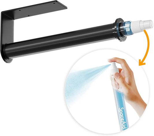 SpaceAid SprayNeat Paper Towel Holder with Spray Bottle, Under Cabinet Paper Towels Holders with Sprayer Inside Center, Hanging Wall Mount Papertowels Roller for Kitchen and Bathroom (Black)