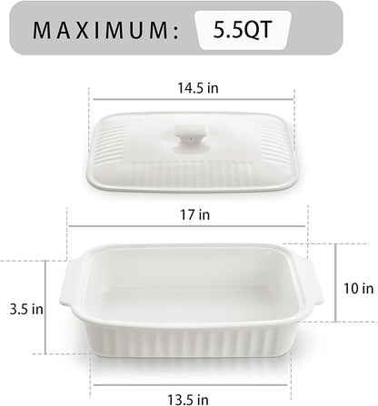 Large Baking Dish with Lid,5.5 Quart Lasagna Pan with Lid, 13.5x9 inch Ceramic Casserole Dish with Lid, Microwave, Dishwasher Safe, White - Image 6
