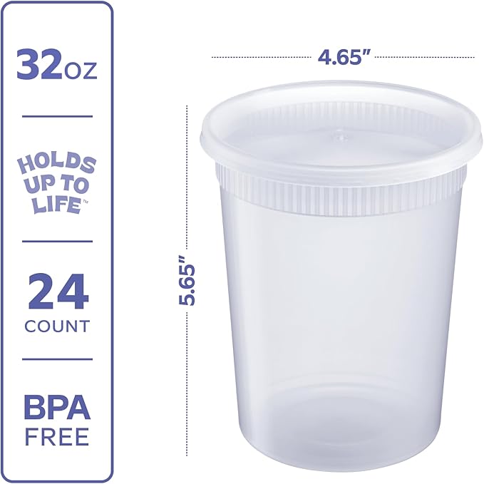 GUSTO [32 oz. - 24 Count Plastic Deli Containers with Lids - Disposable Food Storage Containers With Airtight Lids, Ideal for Soups, Stews, and Meal Prep - Image 2
