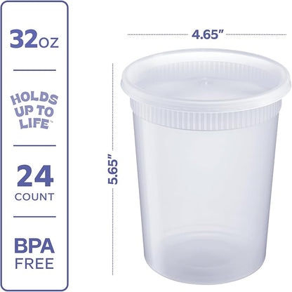 GUSTO [32 oz. - 24 Count Plastic Deli Containers with Lids - Disposable Food Storage Containers With Airtight Lids, Ideal for Soups, Stews, and Meal Prep - Image 2