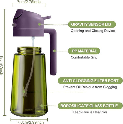 YARRAMATE 2Pcs 16oz/470ml Dark Green Oil Sprayer for Cooking with Stickers, Food-grade Premium 2 in 1 Olive Oil Dispenser Bottle for Kitchen Gadgets, Air Fryer, Salad, Frying, BBQ (Black&Purple) - Image 7