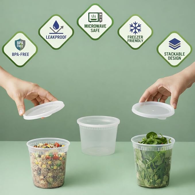 JoyServe 48 Sets Deli Containers with Lids – 16oz & 32oz – Leak Proof, Microwaveable, Dishwasher & Freezer Safe – Plastic Food Storage & Soup Containers - Image 3
