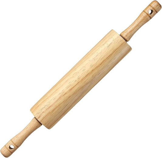 KARRYOUNG Rubber Wood Rolling Pin for Baking, Kitchen Dough Roller With Handles, Rodillo Para Masa, Rolling Pin for Dough, Pizza,Bread, Fondant & Tortilla by KARRYOUNG
