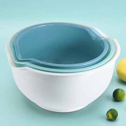 Set of 3 Mixing Bowls with Pour Spout-Nesting Design Saves Space - Non-Slip, BPA Free, Dishwasher Safe Plastic - Kitchen Cooking and Baking Supplies (Blue) - Image 8