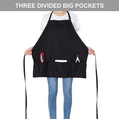 Jubatus 2 Pack 3 Pockets Adjustable Bib Apron 65% Polyester 35% Cotton Fabric Chef Kitchen Cooking Aprons for Women Men, Black - Image 2