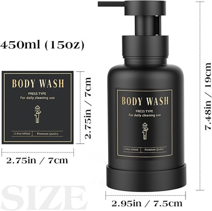 Luxspire Foaming Soap Dispenser, Glass Foam Pump Soap Dispenser, Non-Slip Hand Soap Bottle with 5 Waterproof Labels, 15 Oz Refillable Liquid Soap Bottle for Bathroom & Kitchen, Black, 1 Pack