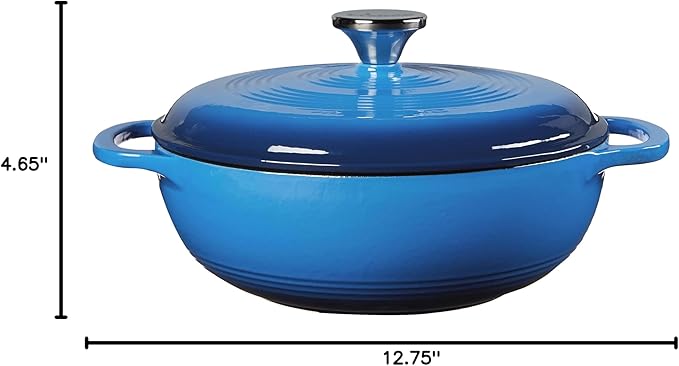 Lodge 3 Quart Enameled Cast Iron Dutch Oven with Lid – Dual Handles – Oven Safe up to 500° F or on Stovetop - Use to Marinate, Cook, Bake, Refrigerate and Serve – Caribbean Blue - Image 4