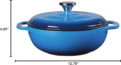 Lodge 3 Quart Enameled Cast Iron Dutch Oven with Lid – Dual Handles – Oven Safe up to 500° F or on Stovetop - Use to Marinate, Cook, Bake, Refrigerate and Serve – Caribbean Blue - Image 4