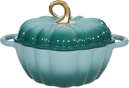 Pumpkin Enameled Cast Iron Dutch Oven with Lid, 4.5 QT Dual Handles and Heavy Duty Pot, Oven Safe up to 500°F for Bread Baking, Braising, Cooking and Family Gifts, Cyan