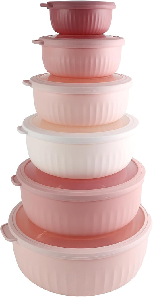 COOK WITH COLOR Prep Bowls with Lids- Wide and Deep Nesting Plastic Small Mixing Bowl Set with Lids, 12 Piece Set - Wide Bowls, Pink by CookwithColor