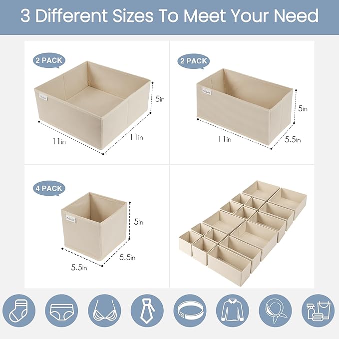Criusia Drawer Organizer Clothes,16 Pack Underwear Drawer Organizers, Foldable Closet Organizers and Storage Dresser Drawer Dividers Clothing Organizer for Clothes, Socks, Scarves, Bra, Ties (Beige) - Image 3