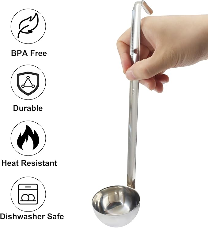 5 Oz Stainless Steel Ladle, 3 Pcs Sturdy Soup Ladle, 11.8" Long Handle Length for Stirring, Portioning and Serving Soup and Stew in Restaurants and Home (3.43" Bowl Diameter） - Image 4