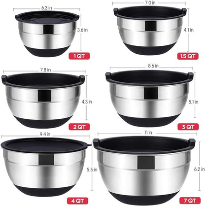 Rottay Mixing Bowls Set with Airtight Lids, 20PCS Stainless Steel, Nesting Bowls with 3 Grater Attachments & Non-Slip Bottoms, Size7, 4, 3, 2, 1.5, 1QT Bowls for Baking&Prepping - Image 5