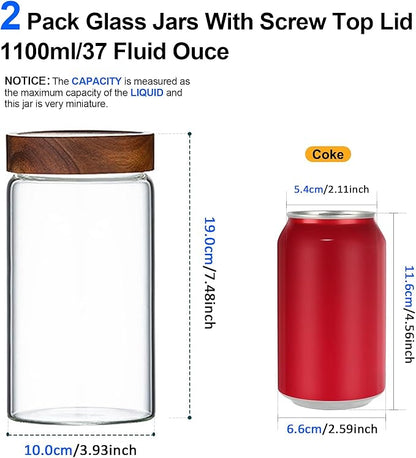 Glass Jar with Screw Top Lid 37oz Borosilicate Glass Spice Jars Seasoning Containers Kitchen Glass Food Storage Canisters for Pantry Liquid Tea Bath Salts Fermenting - Image 2