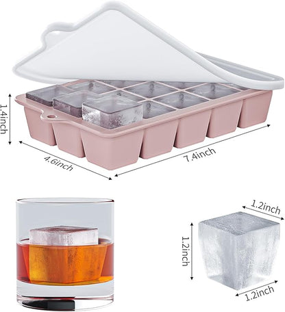 Silicone Ice Cube Tray 3 Pack - EASY RELEASE ice cube tray with lid, BPA Free Ice Cubes Trays for Freezer,ice cube mold for Cocktail,Whiskey (Blue+Pink+Green) - Image 4
