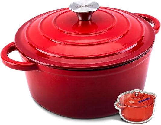 Enameled Cast Iron Dutch Oven - 5.5QT Pot with Lid,Oven Safe to 500°F,Heavy-Duty Cookware for Sourdough Bread Baking,Braising,Stews,Roasting Red by WOKINS