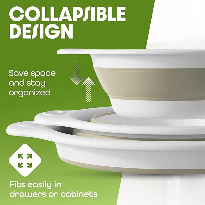 Gevoli 2-in-1 Large Collapsible Colander with Self-draining Base Set - Plastic Side Drain Food strainer for Edge of Kitchen Sink (Beige) - Image 4