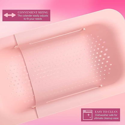Paris Hilton Over the Sink Expandable Colander, Extendable Strainer, Adjustable from 14.5 inches to 19.5 inches, Fits most kitchen sinks, Made without BPA, Pink - Image 5