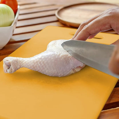 Dexas NSF Certified Polysafe Cutting Board with Handle and Juice Well, 12 x 18 inches, Reversible Kitchen Cutting Board, Yellow