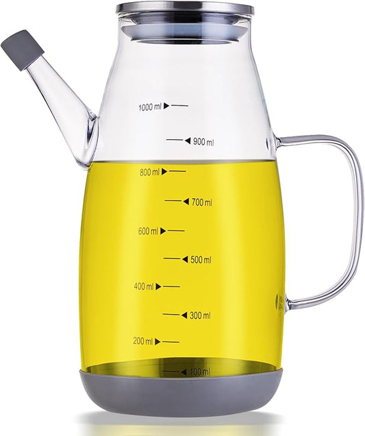 Oil Dispenser for Kitchen, 34OZ Glass Oil Bottle with Drip Free Spout and Non Slip Bottom, High Borosilicate Glass, 1000ml Capacity for Olive Oil, Vinegar, Soy Sauce, Cooking