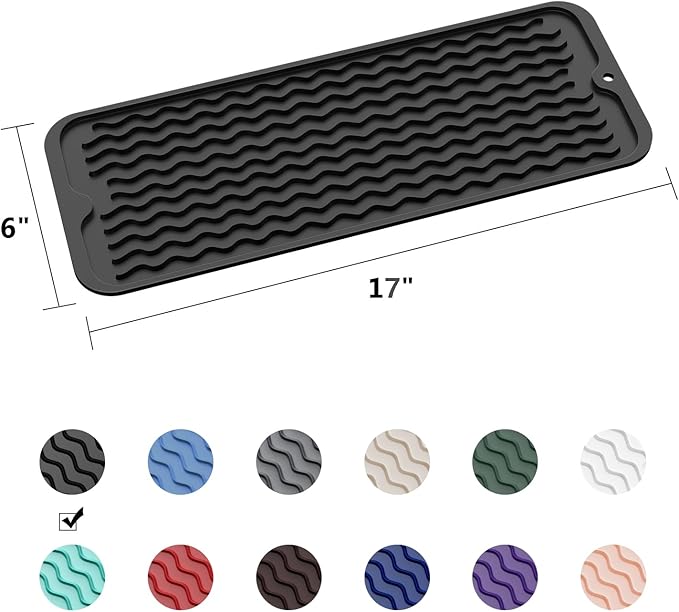 ZLR Silicone Sponge Holder & Sink Caddy Tray (6" x 17") - Narrow Dish Drying Mat for Kitchen Counter - Waterproof Soap Dispenser Organizer, Non-Slip Bathroom Vanity Tray (Black) - Image 6