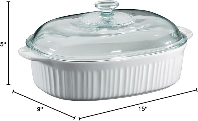 CorningWare French White 4 Quart Oval Casserole W/Glass Cover