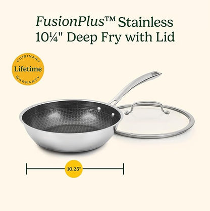 Cuisinart FusionPlus Hybrid Stainless Steel Cookware, 10.25-Inch Deep Fry Pan Skillet with Cover, PFAS-Free PURELYSEAR Ceramic Technology, Scratch Proof, Cool Grip Handles, Dishwasher Safe