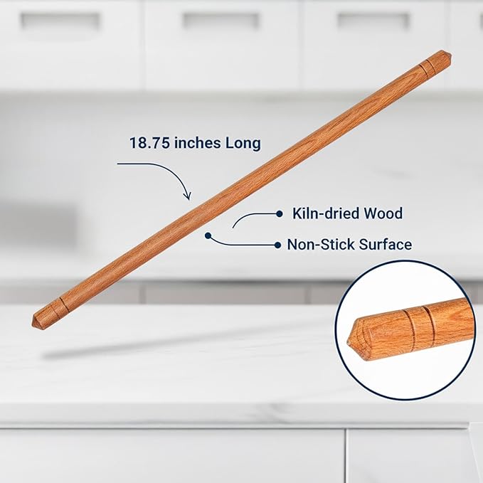 Beech Wood Non-Stick Oil Rolling Pin -Turkish Oklava-Infused Smooth Surface for Dough, Cookies, Pastry, Pizza & Bread – Traditional 18.7 Inch (48 cm) Kitchen Roller for Home & Professional Bakers - Image 2