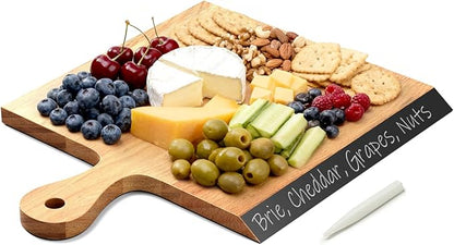 Acacia Wood Cutting Board with Handle, 2-in-1 Reversible Charcuterie Board & Chopping Board, Large 17"x13" Chalkboard Edge Serving Board for Meat & Cheese, Fruit and Nuts, Christmas Gift